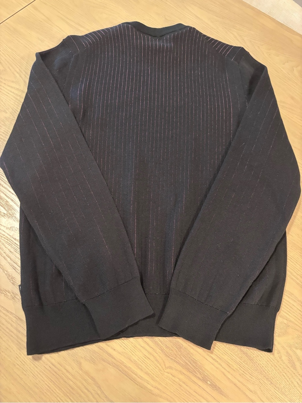 Hugo Boss Navy Crewneck Sweater with Pink Pinstripes - Picture 6 of 6